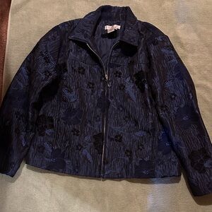 Coldwater Creek Dark Blue Floral Bomber Jacket